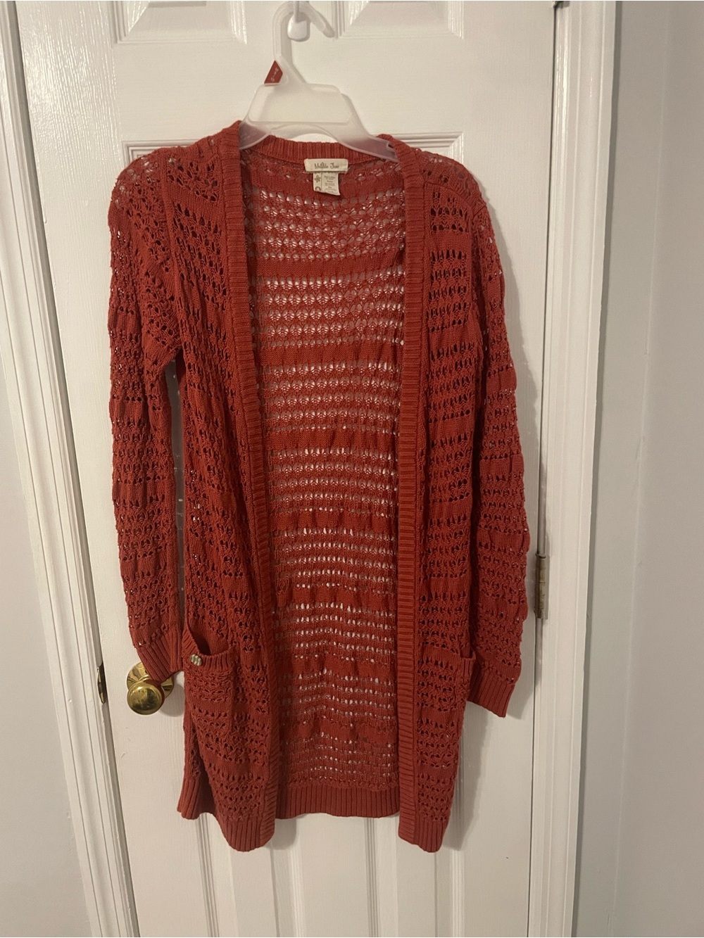 Matilda Jane Open-Knit Long Duster Cardigan Rust Size Small